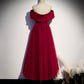Robe de soirée courte en tulle bordeaux 8838