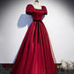 Burgundy tulle long A line prom dress evening dress  8839