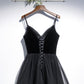 Black v neck tulle short prom dress hoco dress  8269