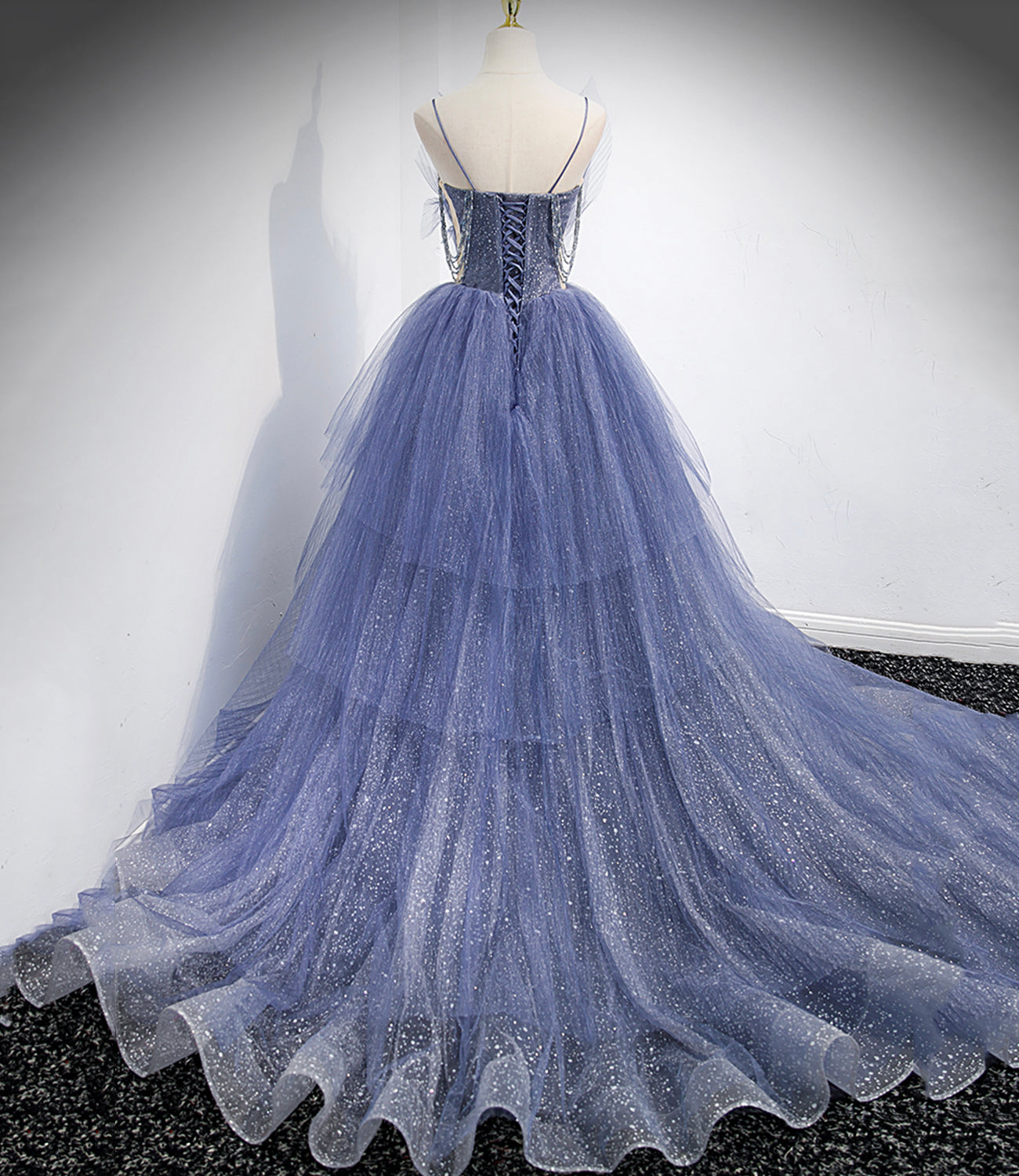 Blaues Tüll langes Ballkleid A-Linie blaues Abendkleid 8864