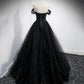 Black tulle long A line prom dress black evening dress  8863