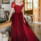 Burgundy Sparkling Beaded A-line Long Tulle Elegant Ball Gown Evening Dress 8645