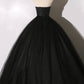 Schwarzes, zartes, florales A-Linien-Ballkleid aus Tüll mit Blumenmuster, lang 8641
