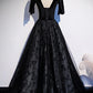 Black velvet lace long prom dress evening dress  8502