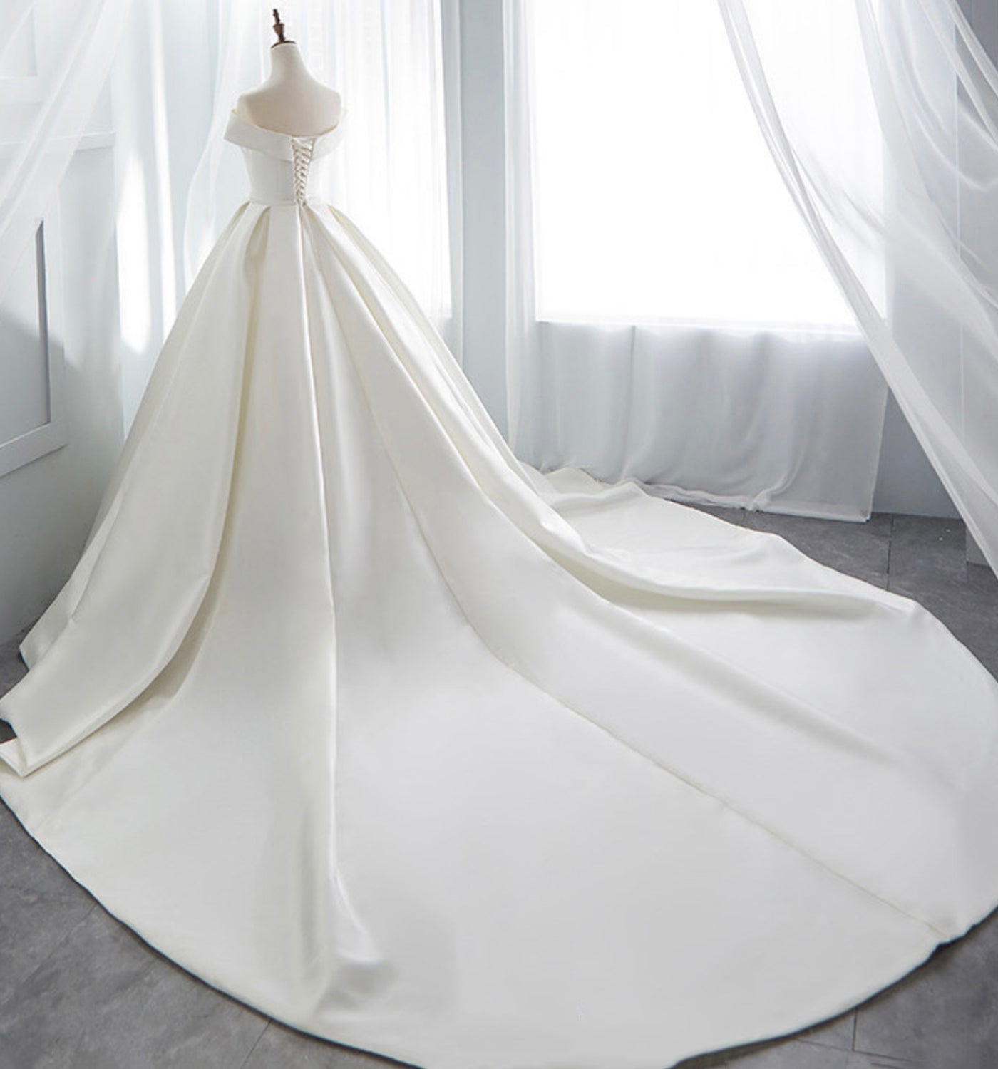 Weißer Satin, langes A-Linien-Ballkleid, formelles Kleid 8872