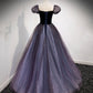 Black and purple tulle long prom dress evening dress  8879