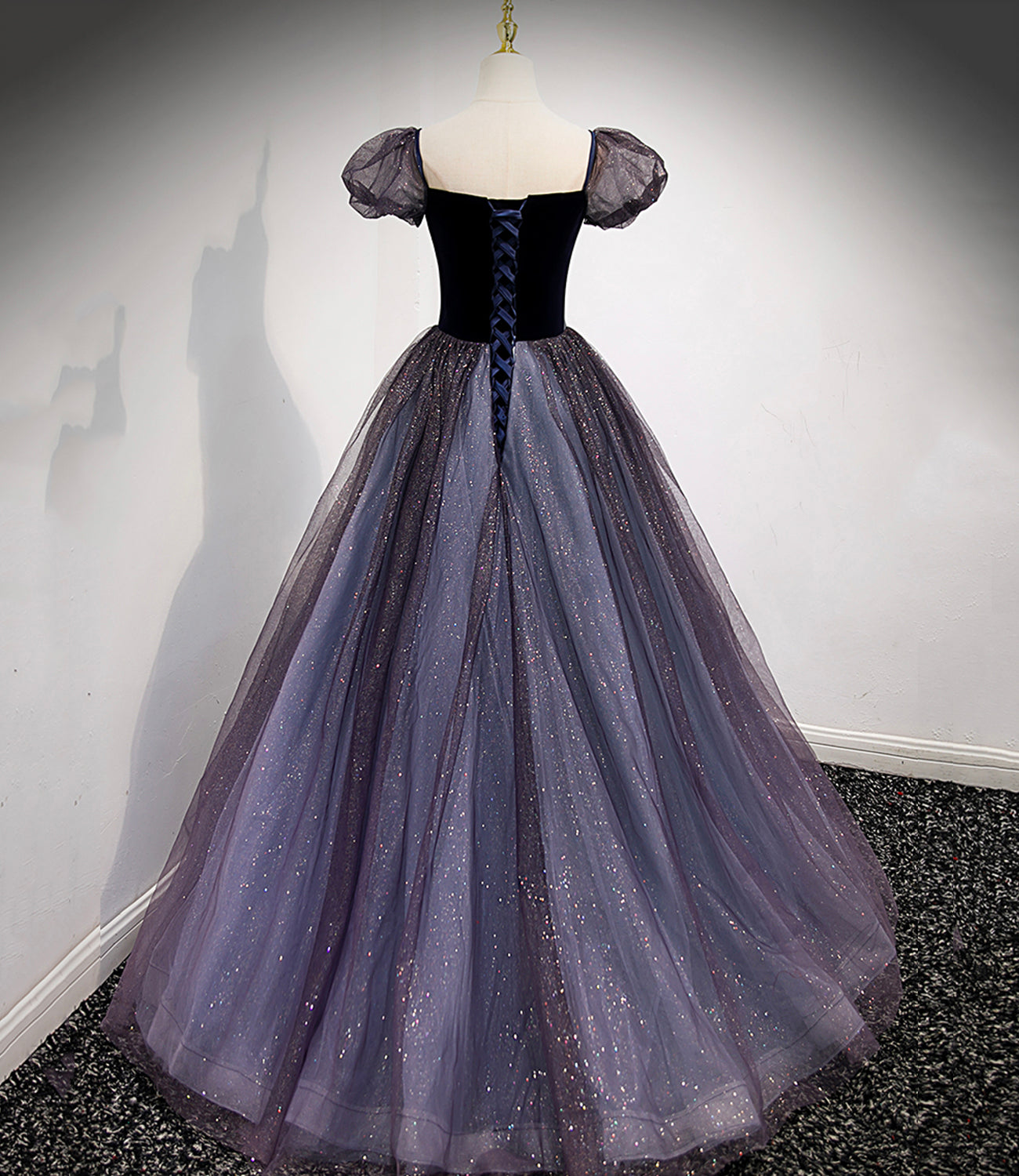 Black and purple tulle long prom dress evening dress  8879