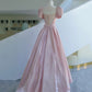 Pink satin long A line prom dress pink evening dress  8938
