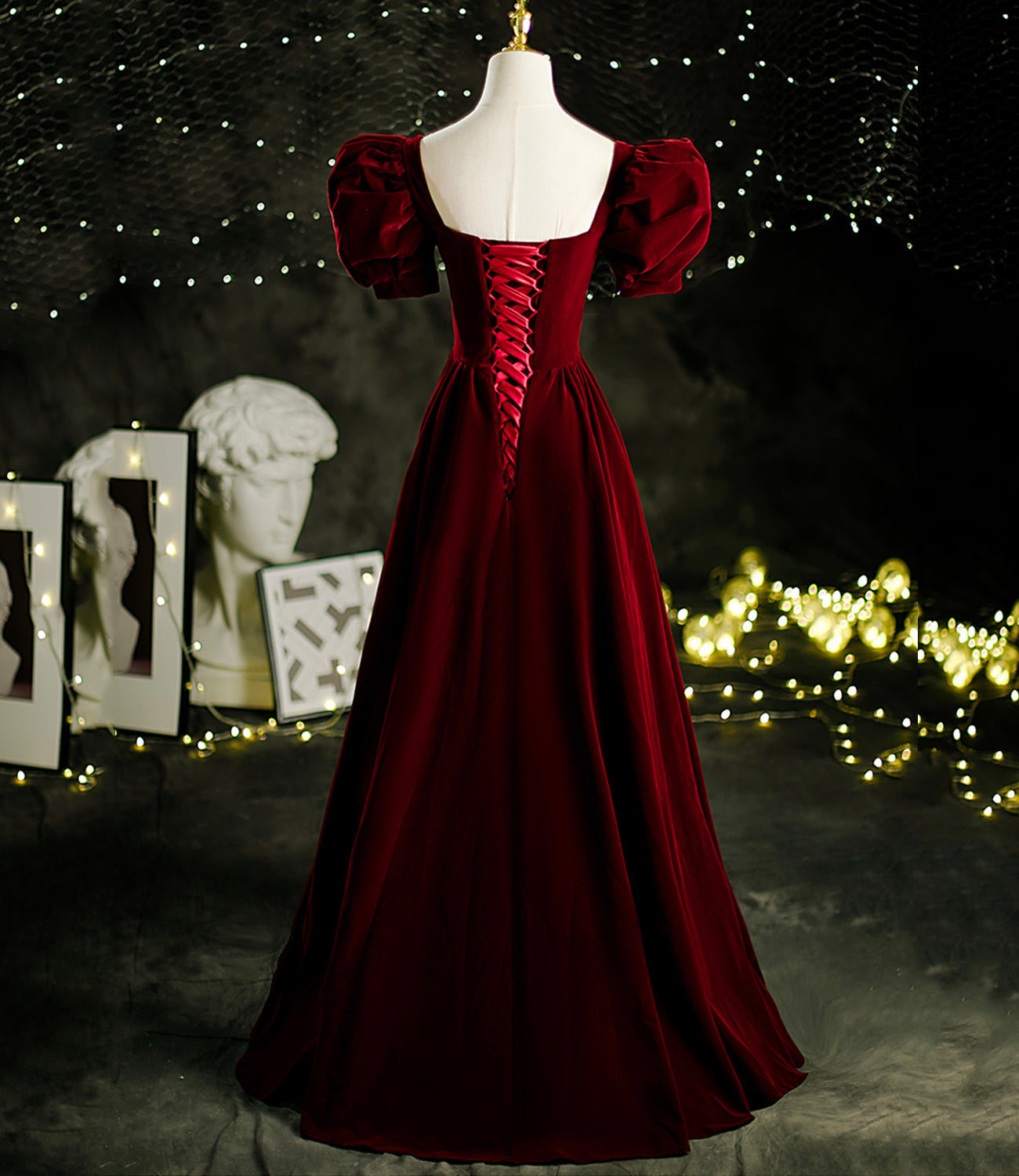 Burgund Samt lange A-Linie Ballkleid Abendkleid 8804