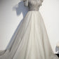 Langes Ballkleid aus silbernem Tüll, formelles Kleid 8598
