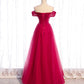 Red tulle beads long prom dress red evening dress  8427