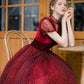 Burgund Tüll kurzes Ballkleid A-Linie Abendkleid 8647