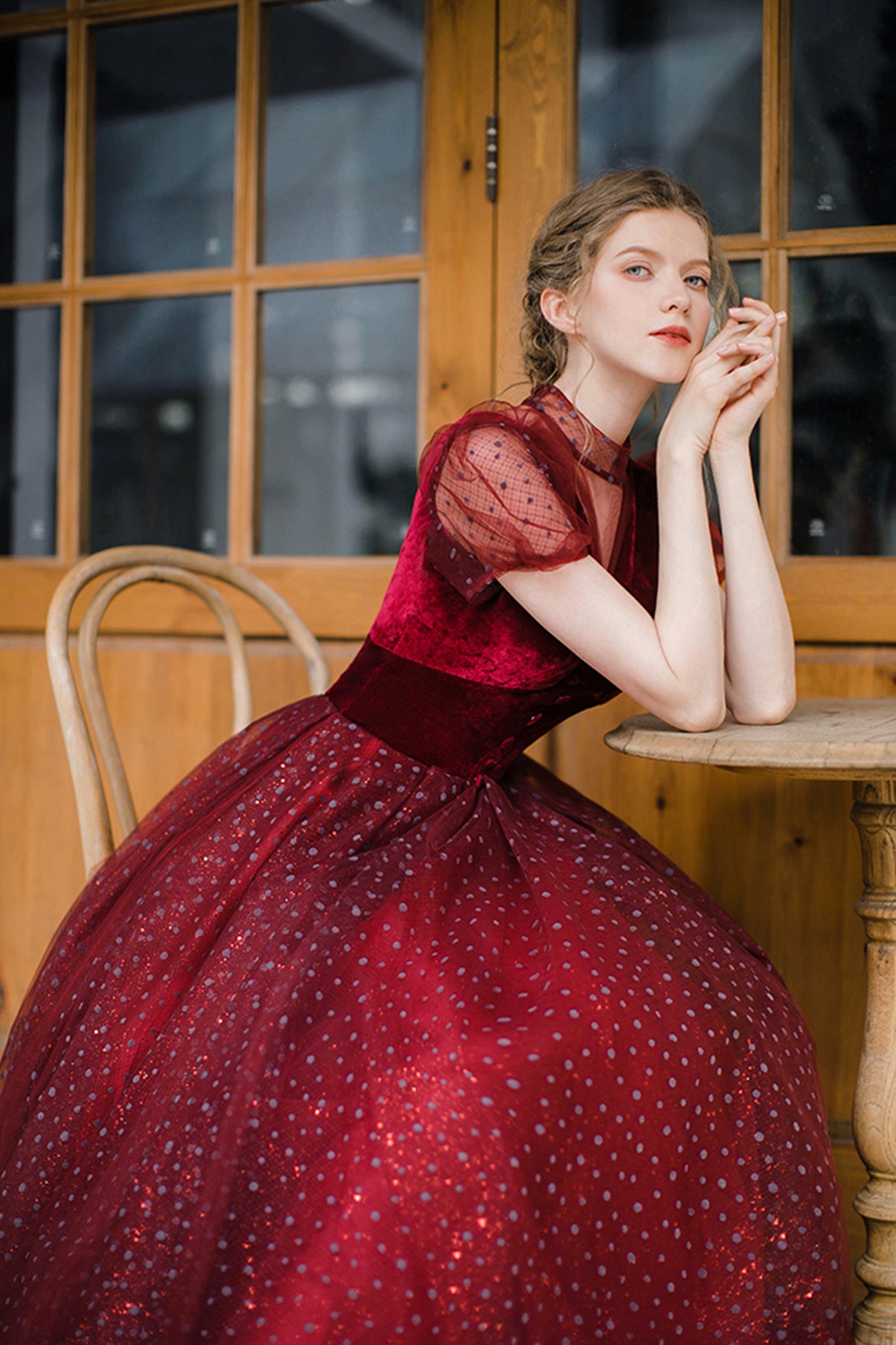 Burgund Tüll kurzes Ballkleid A-Linie Abendkleid 8647