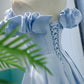Blue satin long A line prom dress blue evening dress  8746