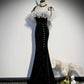 Black long mermaid prom dress black evening dress  8927
