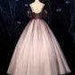 Braunes, zartes, florales Applikationen-Abendkleid in A-Linie und langem Tüll 8721