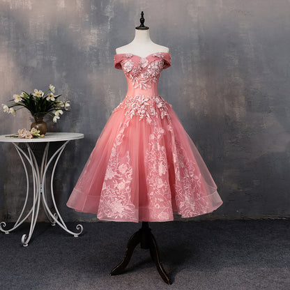 Pinkes kurzes A-Linie Ballkleid Heimkehrkleid aus Spitze 8915