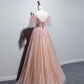 Rosa V-Ausschnitt Tüll langes Ballkleid Abendkleid 8455