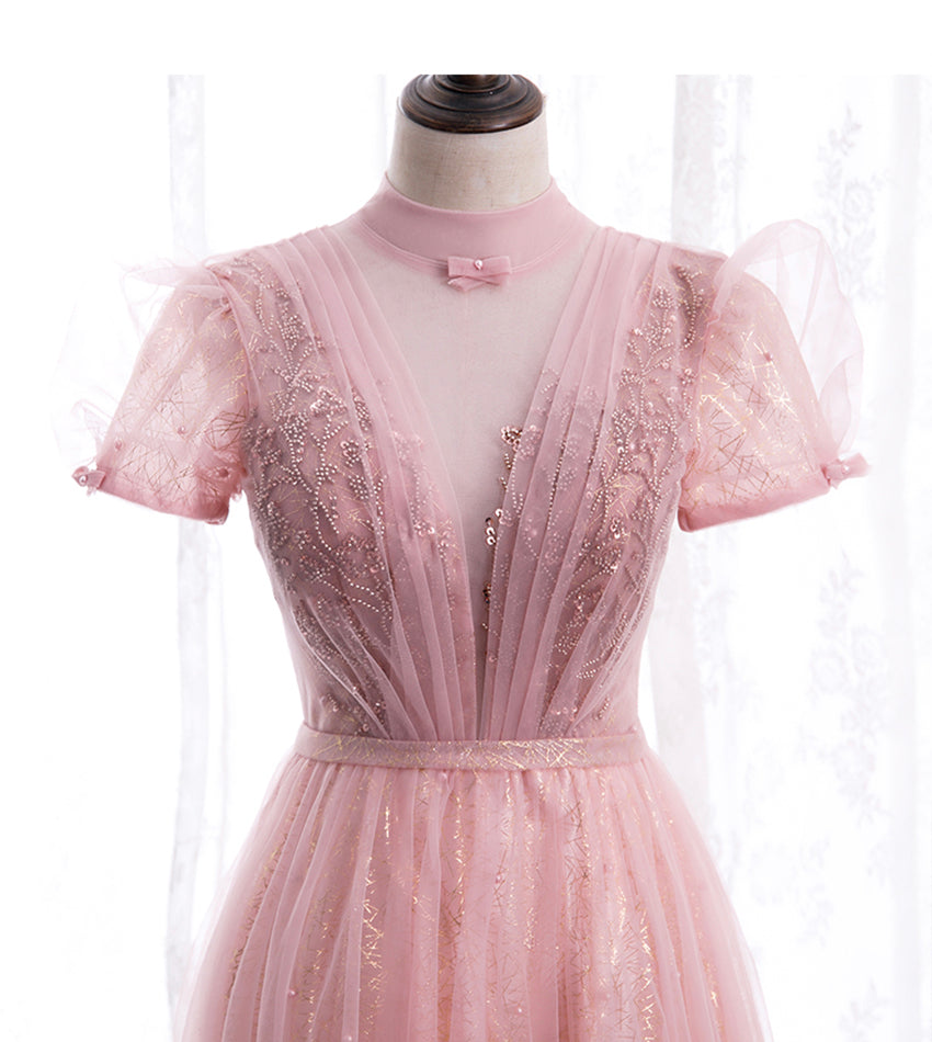 A line tulle sequins long prom dress evening dress  8439