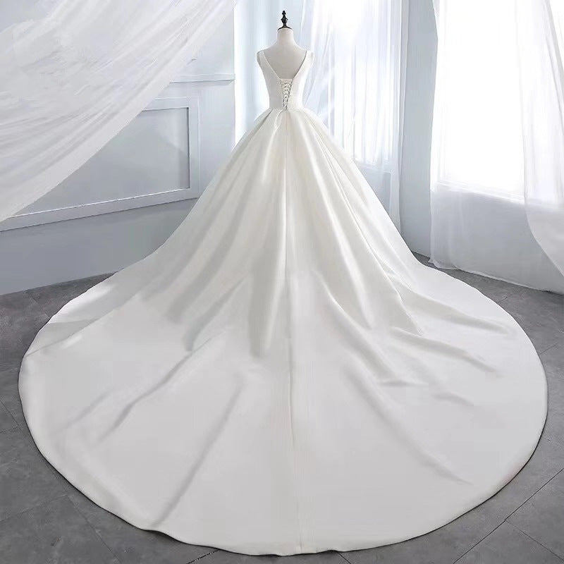 White v neck satin long ball gown dress formal dress  8870