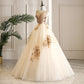 Champagne tulle lace long prom gown formal dress  8250