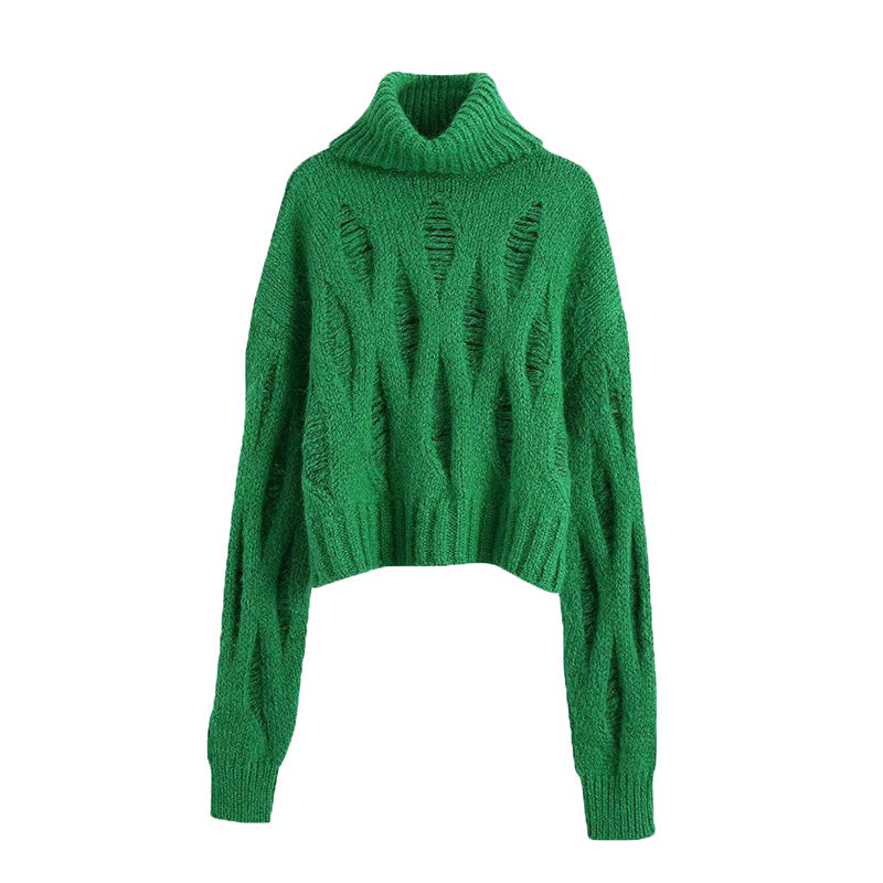 Pull col montant décoré de trous 7714
