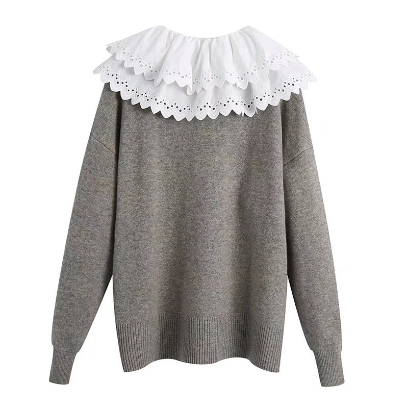 New sweet lace stitched detachable collar wool sweater  7711