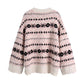 Versatile side slit jacquard loose sweater sweater  7725
