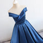 Blue v neck satin long prom dress, blue evening dress  7897