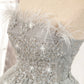 Gray tulle sequins short prom dress  8331