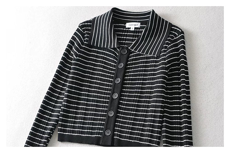 Design sense Lapel long sleeve sweater short sweater thin coat  7715