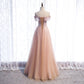 Pink tulle sequins long prom dress formal dress  8318