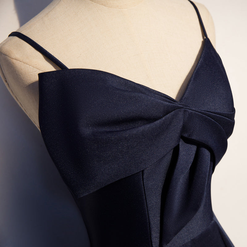 Robe de bal longue en satin bleu foncé, robe de soirée simple 8074