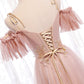 Pink tulle lace long prom dress evening dress  8349