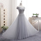 Cute A line gray lace off shoulder prom dress, cheap evening dresses  7792
