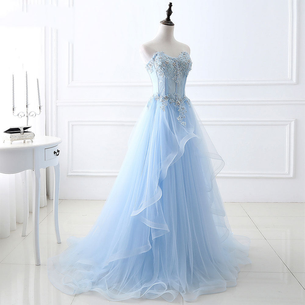 Blaues langes Ballkleid aus Tüllspitze, blaues Spitzenabendkleid 8039