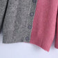 Versatile V-Neck long sleeve contrast stitched knit coat  7731