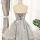 Gray tulle sequins short prom dress  8331