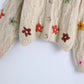 V-Neck long sleeve floral embroidery loose knit coat  7727