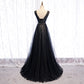 Black tulle long prom dress formal dress  8267