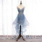 Cute v neck lace short prom dress high low evening dress  8315