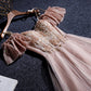 Pink tulle lace long prom dress evening dress  8349