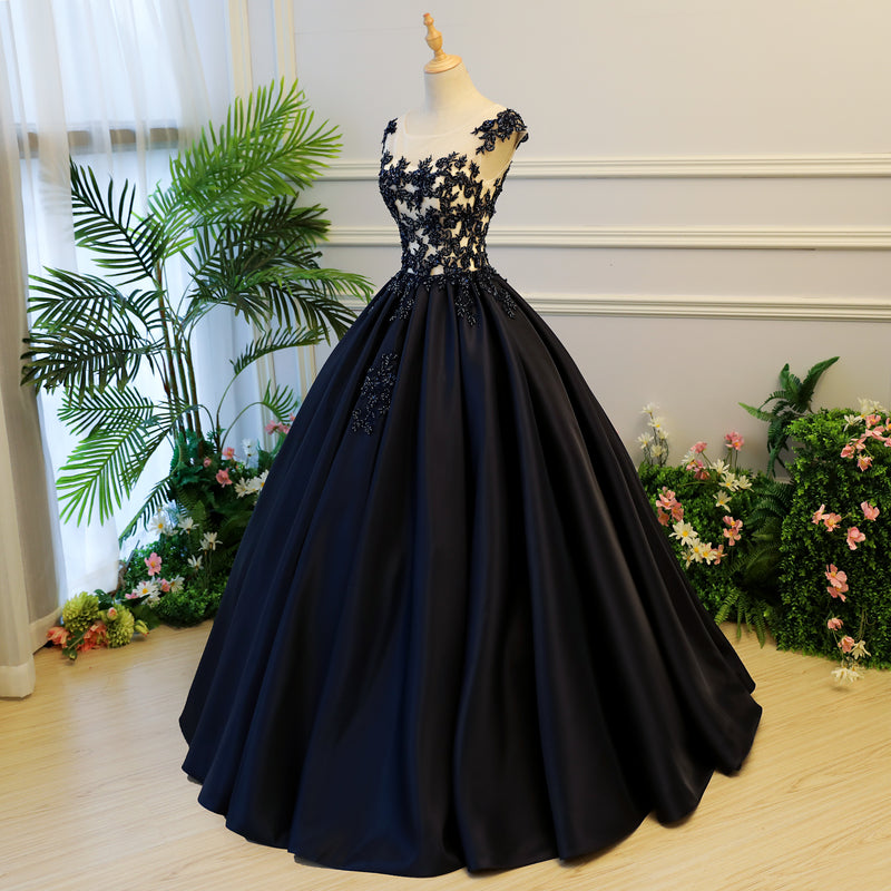 Langes Ballkleid aus dunkelblauer Spitze, Abendkleid 8059