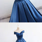 Blue v neck satin long prom dress, blue evening dress  7897