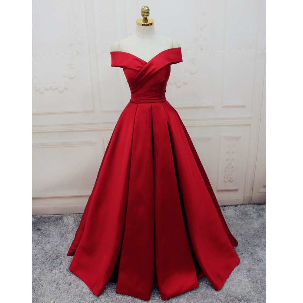 Blue v neck satin long prom dress, blue evening dress  7897