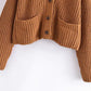 Versatile V-neck pocket sweater sweater sweater jacket  7758