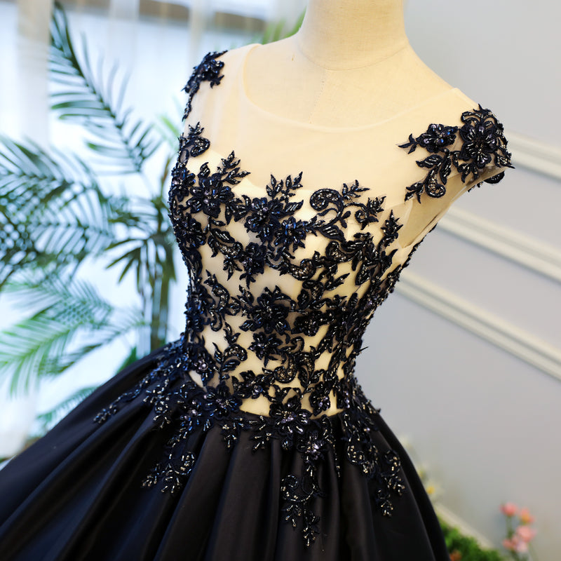 Langes Ballkleid aus dunkelblauer Spitze, Abendkleid 8059