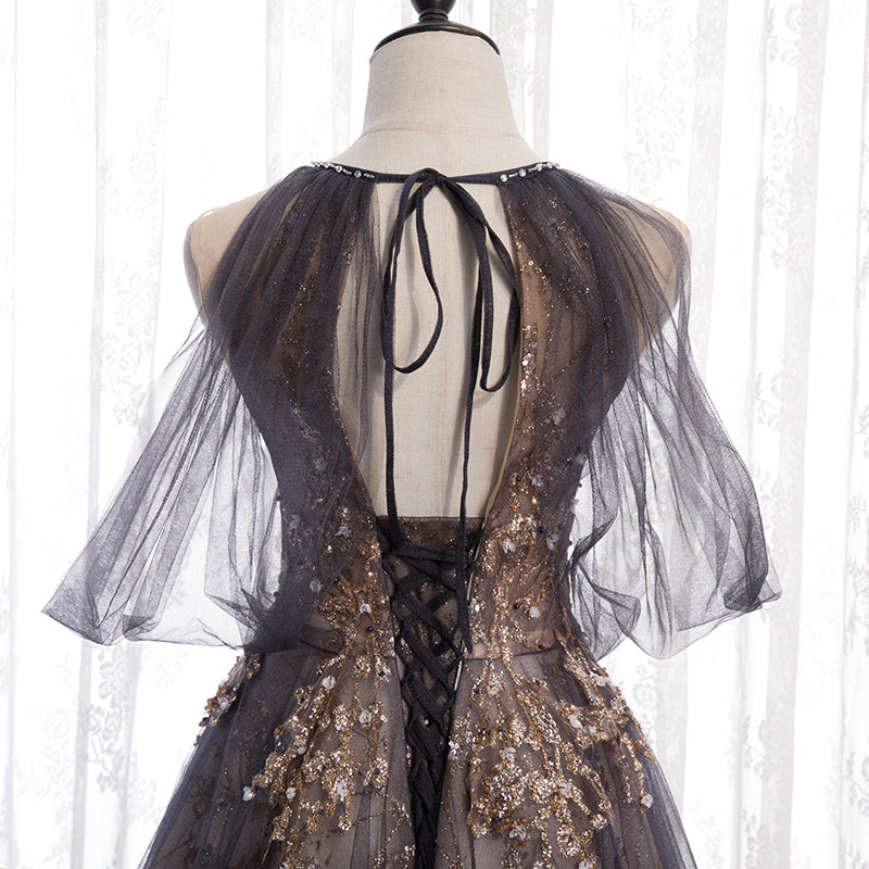 A line tulle sequins long prom dress evening dress  8294