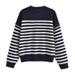Lockerer gestreifter Pullover mit goldfarbener Brust 7732