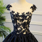 Langes Ballkleid aus dunkelblauer Spitze, Abendkleid 8059